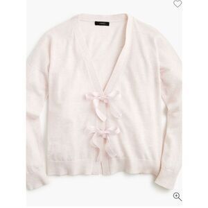 J. Crew Bow Front Heather Pink Tie Front Cardigan Sweater